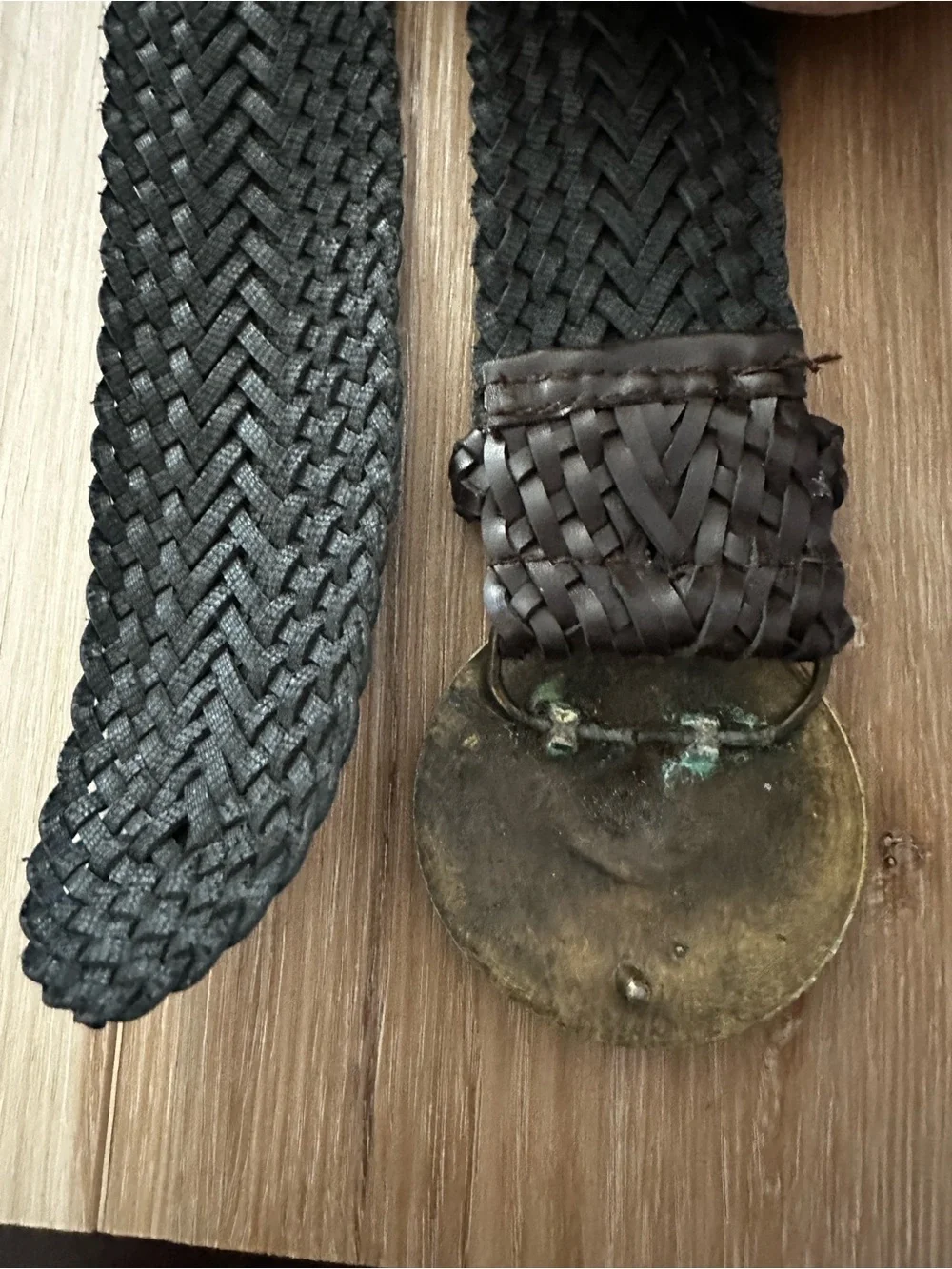 Boho Brass Medallion Buckle Braided Leather Belt
